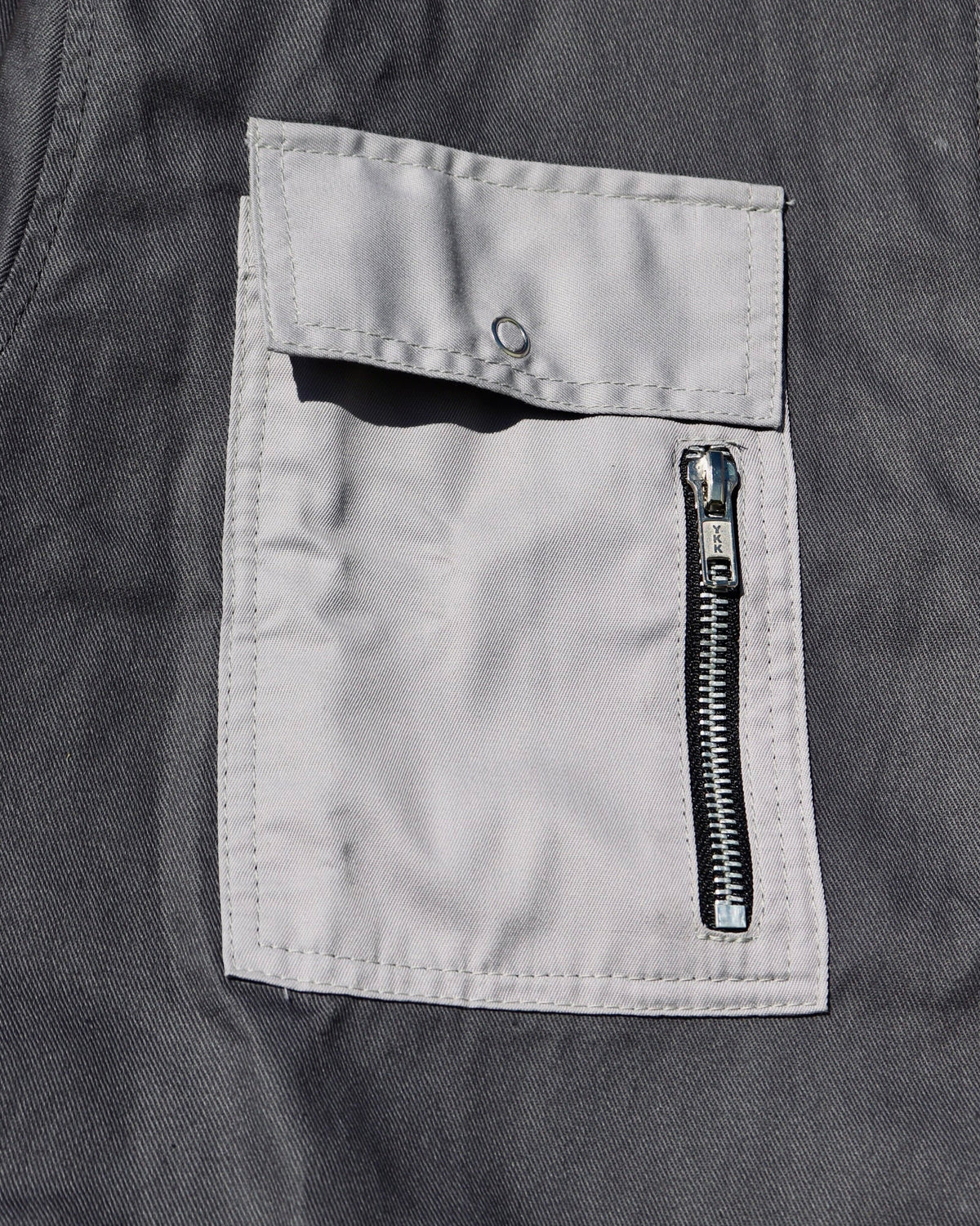 Short Sleeve Lightweight Denim Double Zipper Shirt in Silver Grey (Pre-order)