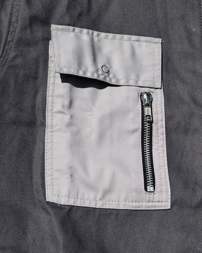Short Sleeve Lightweight Denim Double Zipper Shirt in Silver Grey (Pre-order)