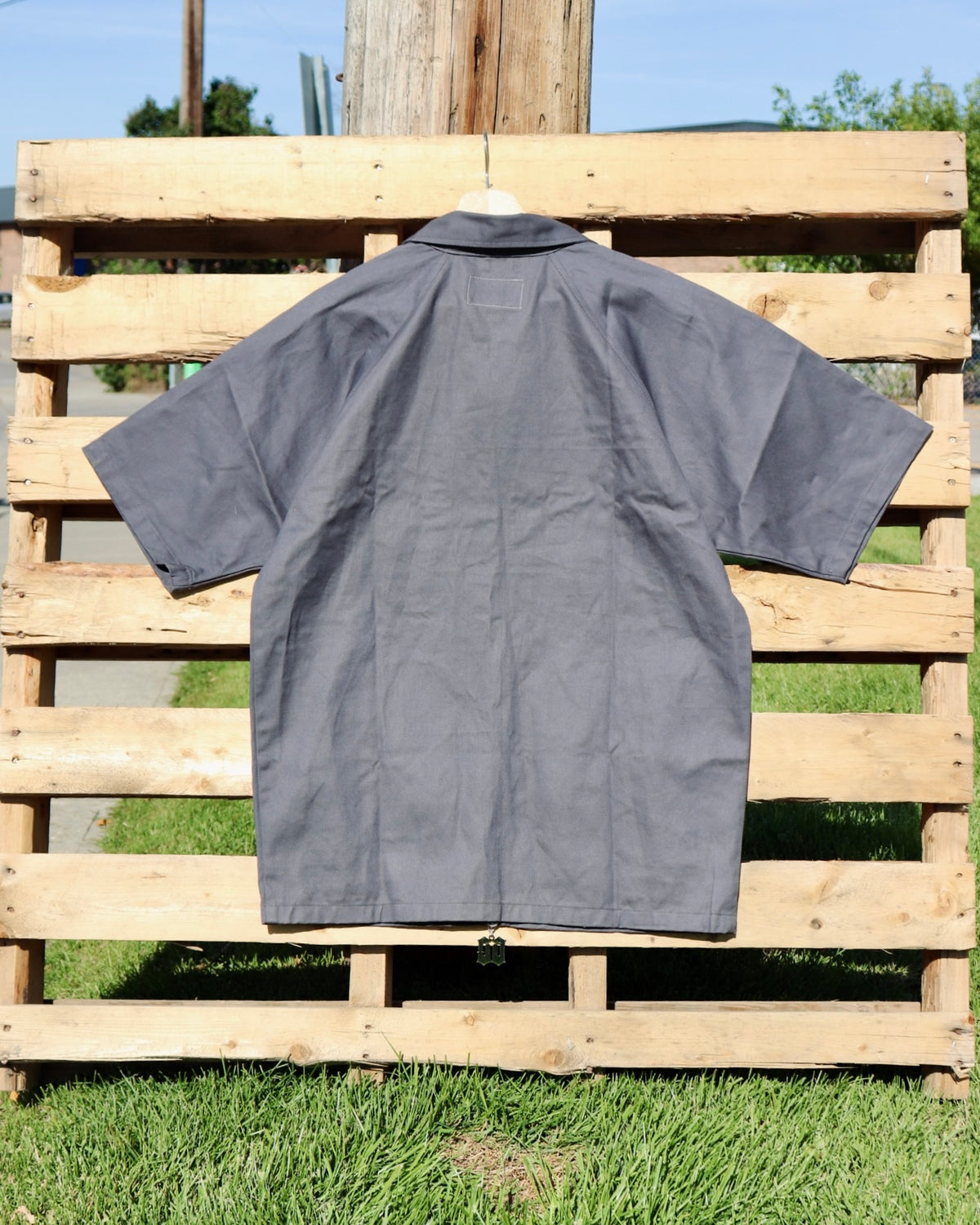 Short Sleeve Lightweight Denim Double Zipper Shirt in Silver Grey (Pre-order)