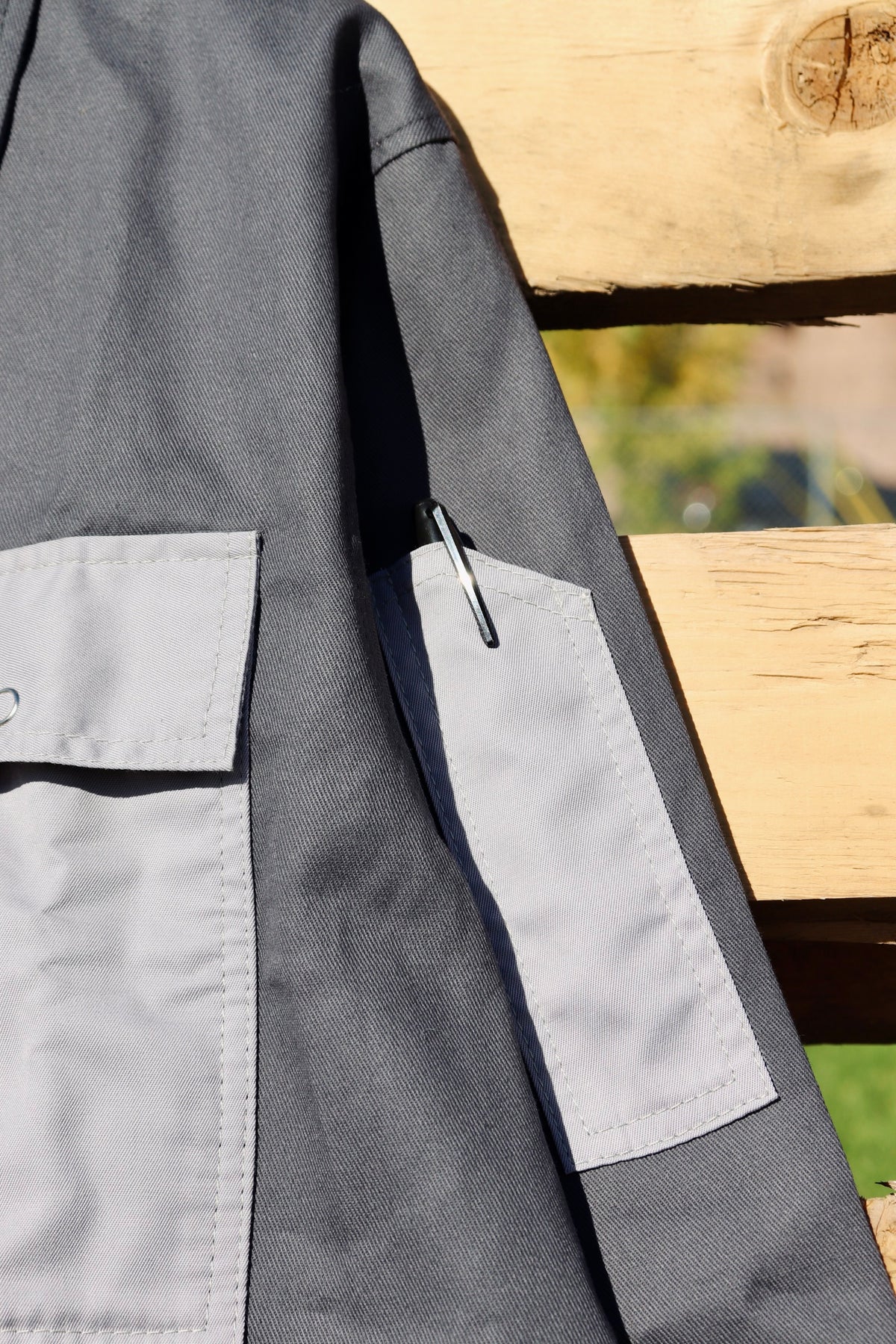 Short Sleeve Lightweight Denim Double Zipper Shirt in Silver Grey (Pre-order)