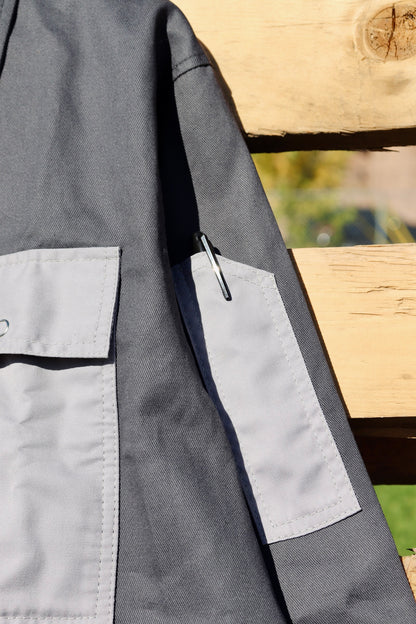 Short Sleeve Lightweight Denim Double Zipper Shirt in Silver Grey (Pre-order)