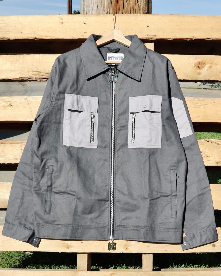 Long-Sleeves Lightweight Denim Double Zipper Shirt in Silver Grey (Pre-order)
