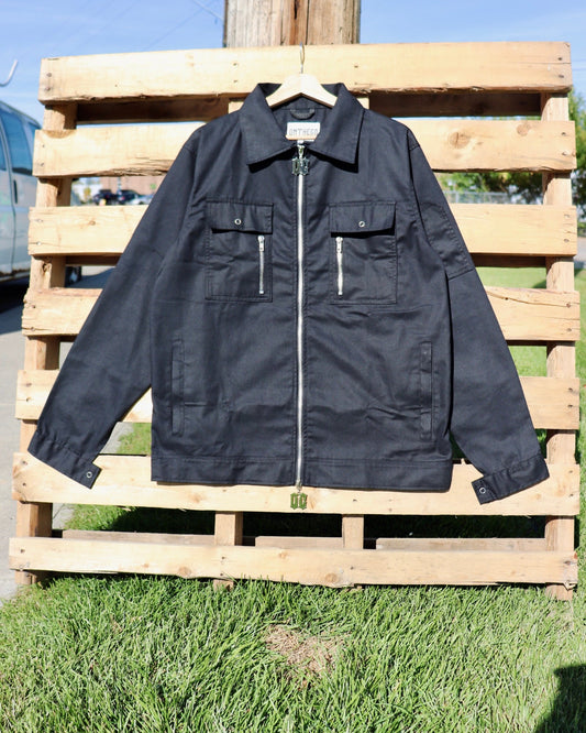 Long-Sleeves Lightweight Denim Double Zipper Shirt in Black (Pre-order)