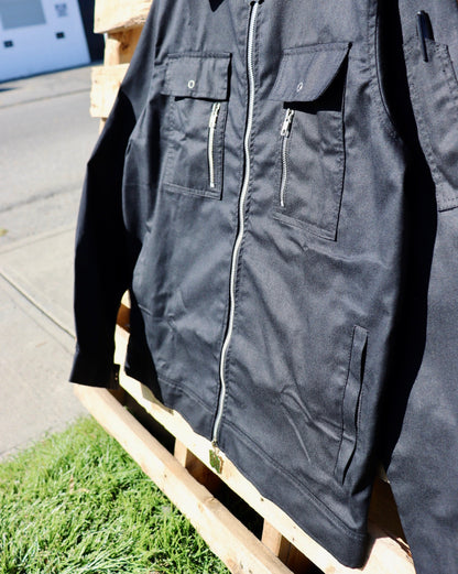 Long-Sleeves Lightweight Denim Double Zipper Shirt in Black (Pre-order)