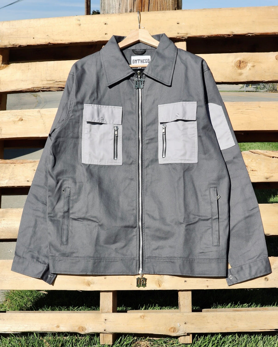 Long-Sleeves Lightweight Denim Double Zipper Shirt in Silver Grey (Pre-order)