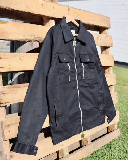 Long-Sleeves Lightweight Denim Double Zipper Shirt in Black (Pre-order)